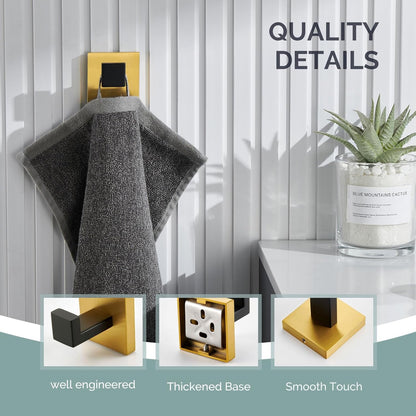 Towel Hook Black & Gold, 304 Stainless Steel Square Robe Bathroom Hook for Wall