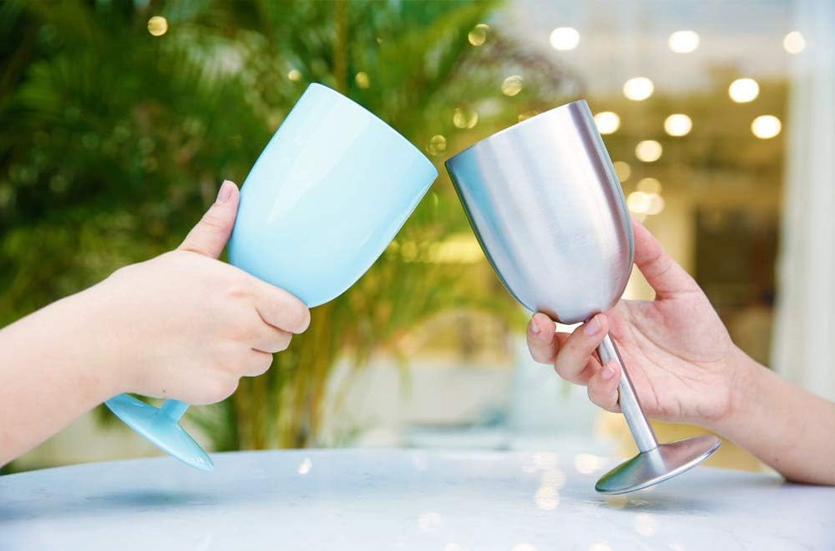 Stainless Steel Wine Glasses(2 Pack).Double Walled Vacuum Insulated Wine Tumbler Cups with Lid and Straw.Friendship,Christmas,Birthday Gifts for Women Men Friends Dad Mom(10Oz Light Blue)