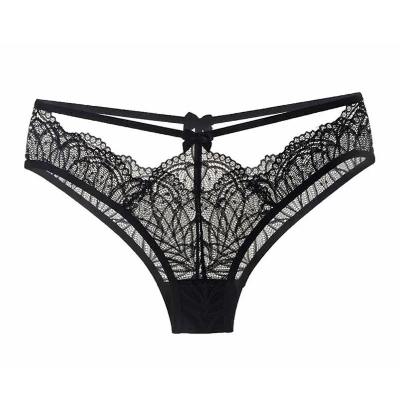 French Sexy Transparent Underwear Women Erotic Floral Lace Briefs Seamless Thongs Solid Hollow Out Panties for Women Lingerie