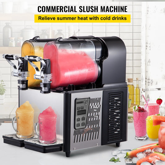 3Lx2 Commercial Slushy Machine Stainless Steel Margarita Slushie Maker Frozen Drink Maker for Ice Juice Tea Coffee Making, Sliver