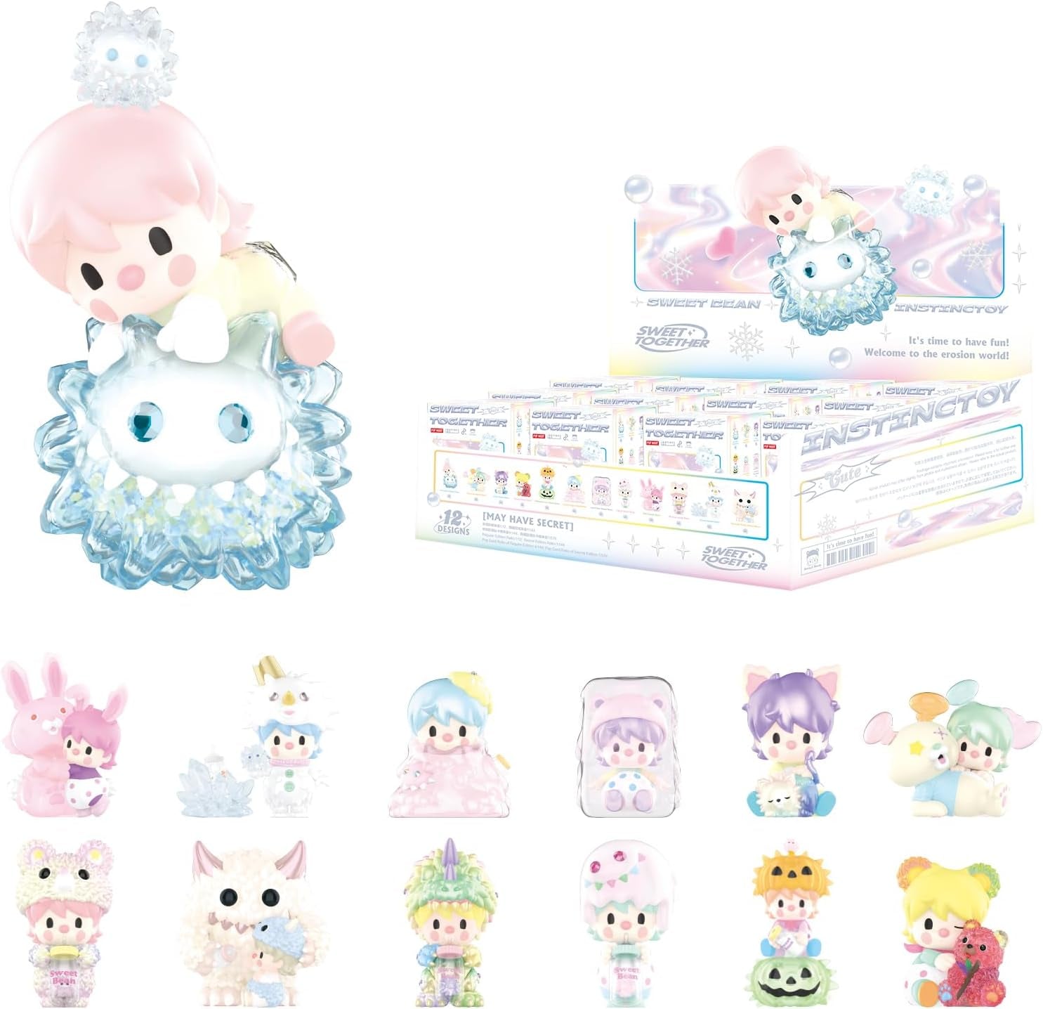 Sweet Bean × INSTINCTOY Sweet Together Series, 12Pcs Sweet Bean Blind Box Figures, Random Design Action Figures Collectible Toys Home Decorations, Holiday Birthday Gifts, Whole Set