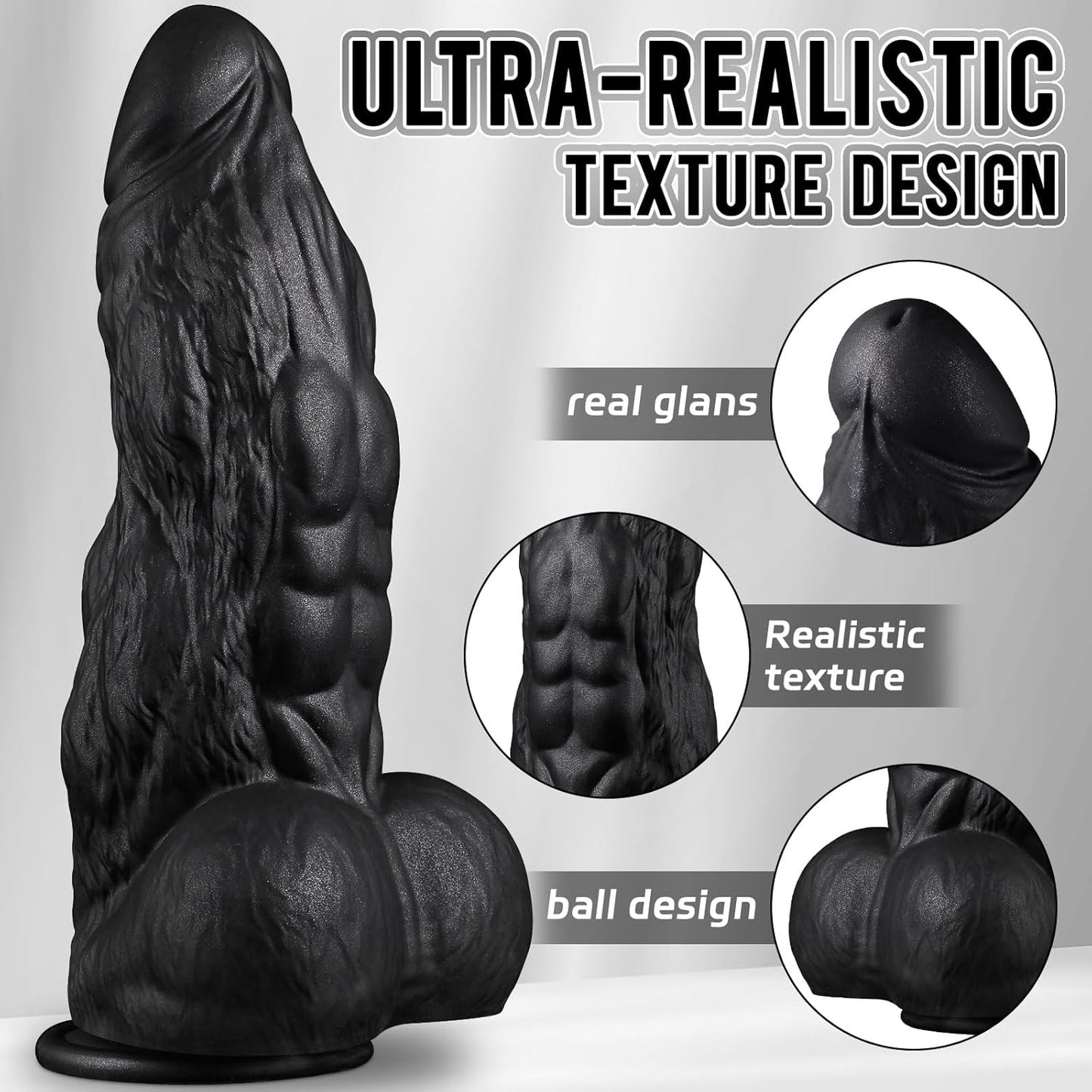3 Inch Diameter BBC Huge Thick Dildo, 10 Inch Monster Big Black Dildos with Strong Suction Cup, Realistic Silicone Large Anal Dildos Adult Sex Toys for Gay Female Mastuabtion