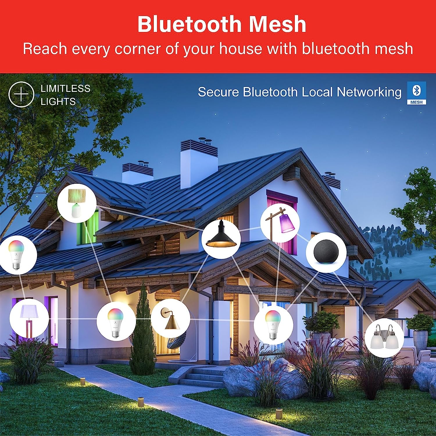 Smart Edison Bulbs, S1 Auto Pairing with Alexa Devices, Vintage Smart Light Bulbs That Work with Alexa, Bluetooth Mesh Smart Home Lighting, ST19 Led Bulb 60 Watt Equivalent, 2000K E26, 4-Pack