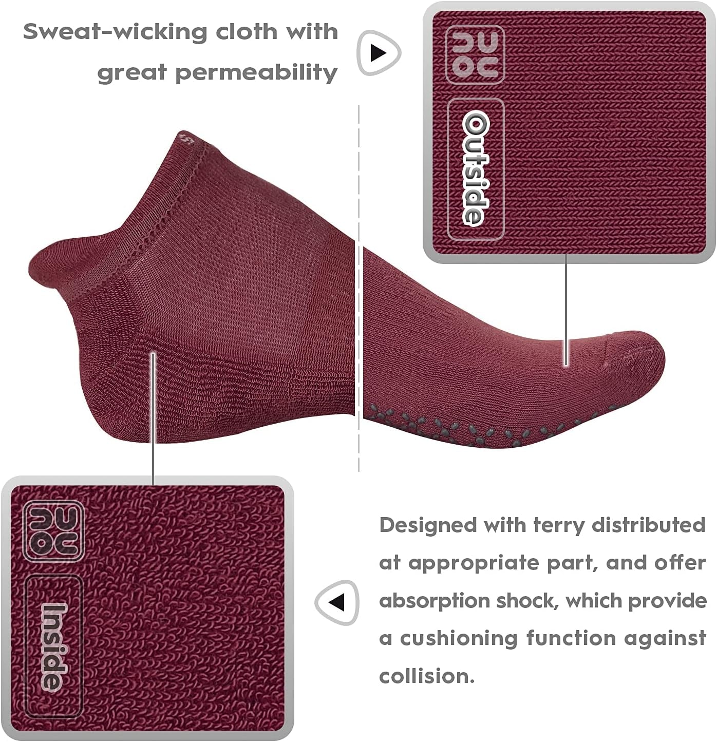 Unisex Non Slip Grip Socks with Cushion for Yoga Pilates Barre Home & Hospital