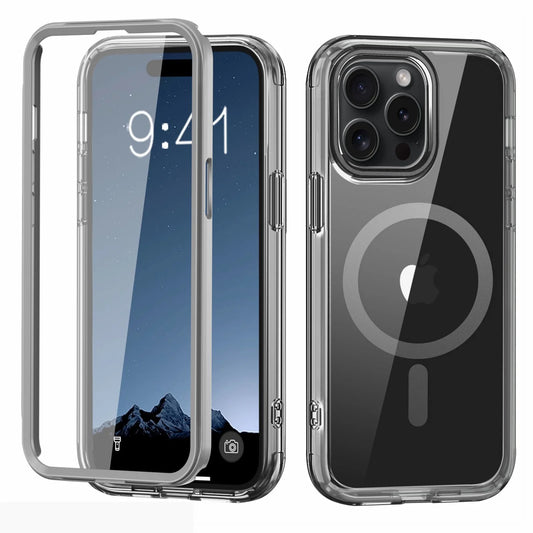 For Iphone 16 Pro Max Case Magnetic, [Compatible with Magsafe] Built-In Screen Protector Shockproof Dustproof Crystal Clear Anti-Scratch Folio Flip Phone Case for Iphone 16 Pro Max, Gray