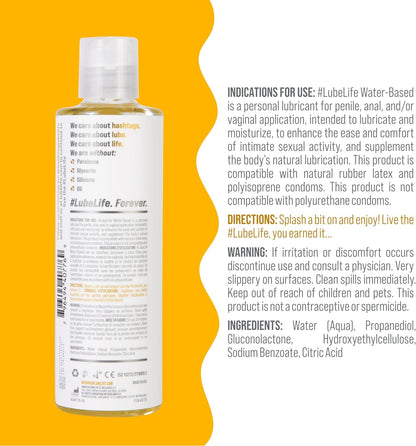 Lubelife Water-Based Lube – Personal Lubricant for Men, Women & Couples, Travel Size, Non-Staining, Easy Clean-Up, Toy-Safe, 8 Fl Oz