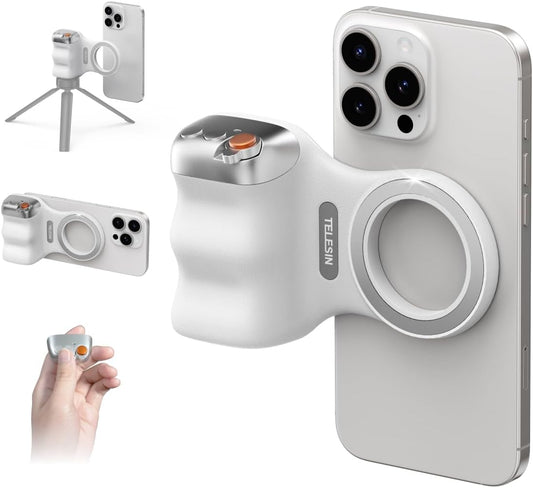 Fun Shot Magnetic Phone Camera DSLR Style Shutter Grip for Iphone & Android with Detachable Wireless Shutter Button - 1/4" Screw - Comfort Ergonomic Camera Grip Handle Holder