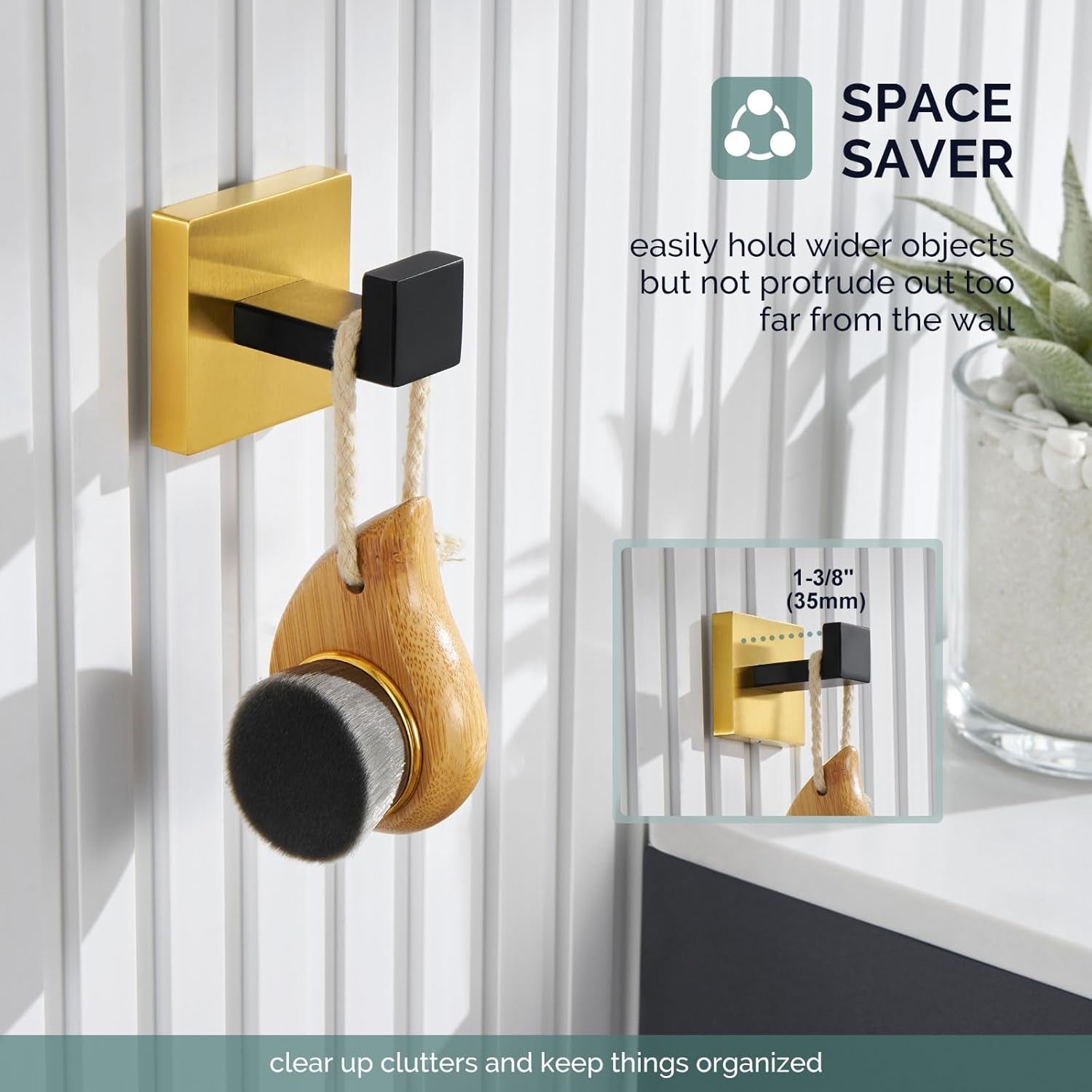 Towel Hook Black & Gold, 304 Stainless Steel Square Robe Bathroom Hook for Wall