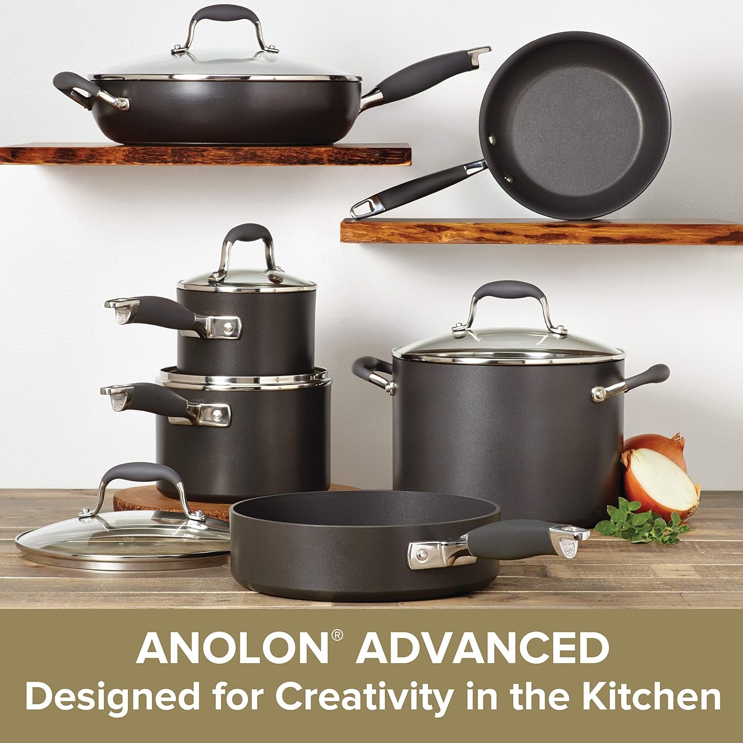 Advanced Hard Anodized Nonstick Cookware Pots and Pans Set, 11-Piece, Gray