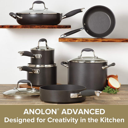 Advanced Hard Anodized Nonstick Cookware Pots and Pans Set, 11-Piece, Gray