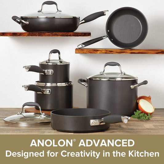 Advanced Hard Anodized Nonstick Cookware Pots and Pans Set, 11-Piece, Gray