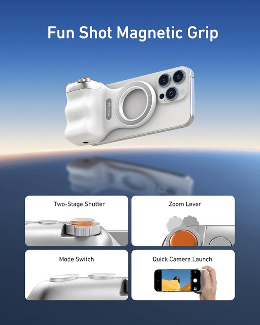 Fun Shot Magnetic Phone Camera DSLR Style Shutter Grip for Iphone & Android with Detachable Wireless Shutter Button - 1/4" Screw - Comfort Ergonomic Camera Grip Handle Holder
