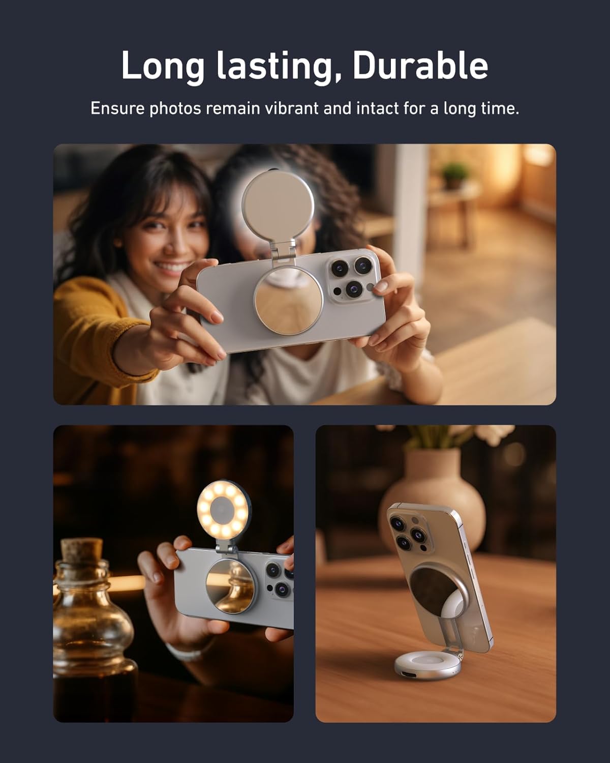 C03 Magnetic Selfie Light, Phone Light Compatible with Iphone Magsafe, CRI97 360° LED Selfie Ring Fill Light with Mirror for Selfies/Photography/Tiktok/Zoom Calls/Video Conference