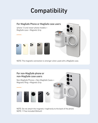 Fun Shot Magnetic Phone Camera DSLR Style Shutter Grip for Iphone & Android with Detachable Wireless Shutter Button - 1/4" Screw - Comfort Ergonomic Camera Grip Handle Holder