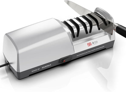 Electric Knife Sharpener - Professional Knife Sharpening Tool with Diamond Abrasives and Precision Angle Guides 3 Stage Slots Knife Sharpener Electric for Metal Ceramic Kitchen Knives