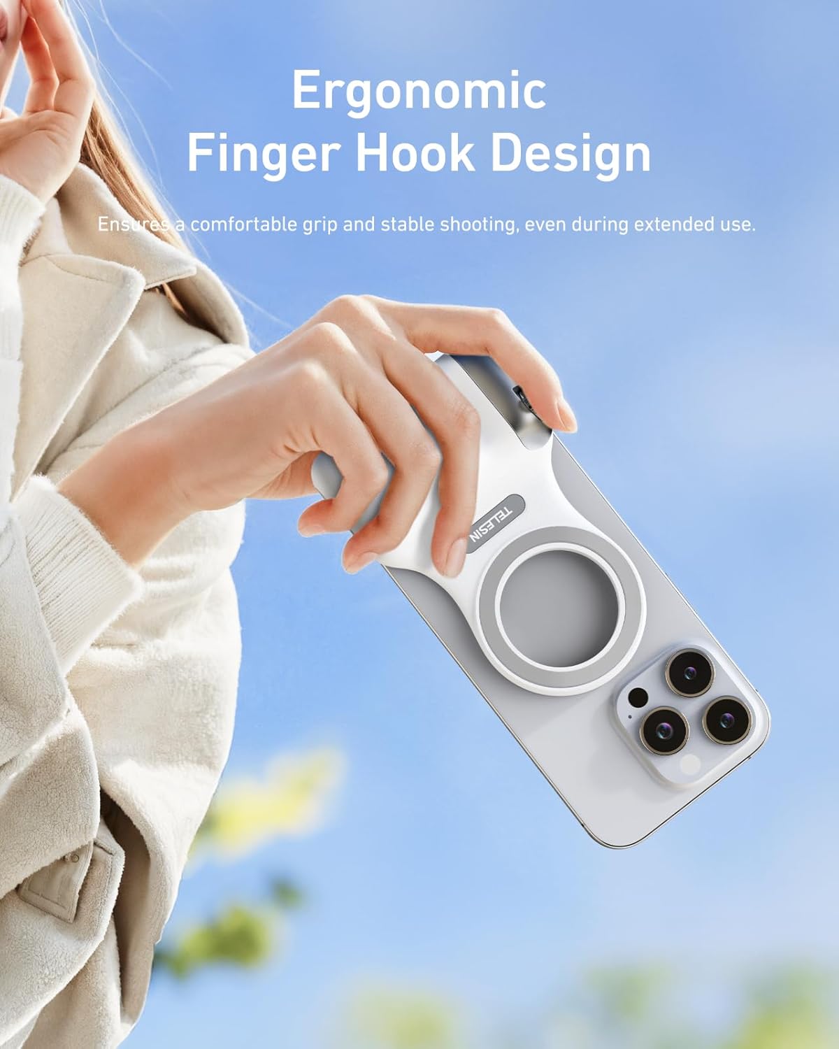 Fun Shot Magnetic Phone Camera DSLR Style Shutter Grip for Iphone & Android with Detachable Wireless Shutter Button - 1/4" Screw - Comfort Ergonomic Camera Grip Handle Holder