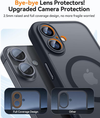 Magnetic for Iphone 16 Case, Upgraded [Full Camera Protection] [Compatible with Magsafe] [Translucent Matte] Shockproof Protective Phone Case for Iphone 16 - Black