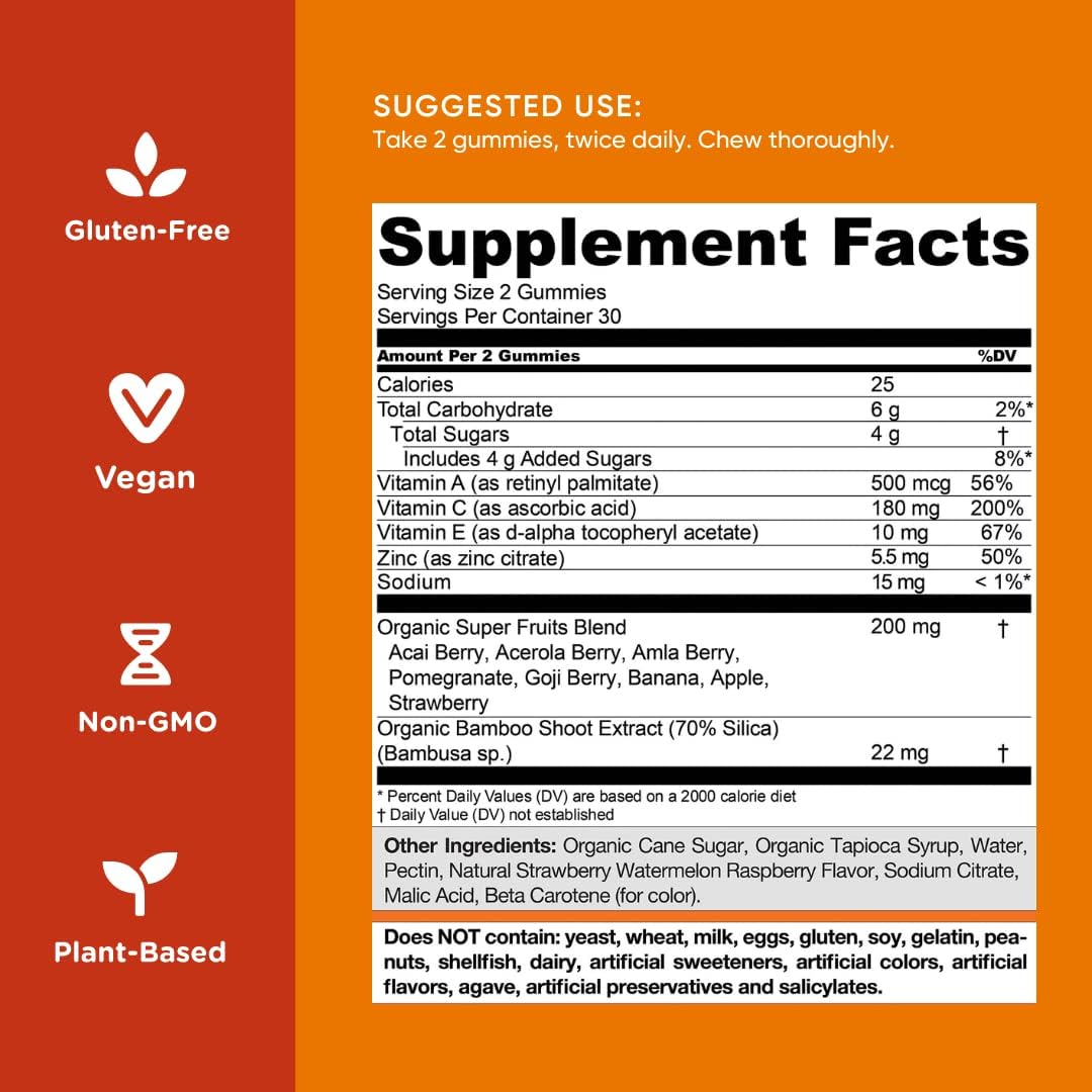 Nutritional Supplement, Superfruits Beauty Gummy Vitamin - 300 Count - Collagen-Promoting Ingredients - Mixed Fruit, Vegan, Plant-Based, Non-Gmo, Gluten-Free & Gelatin Free