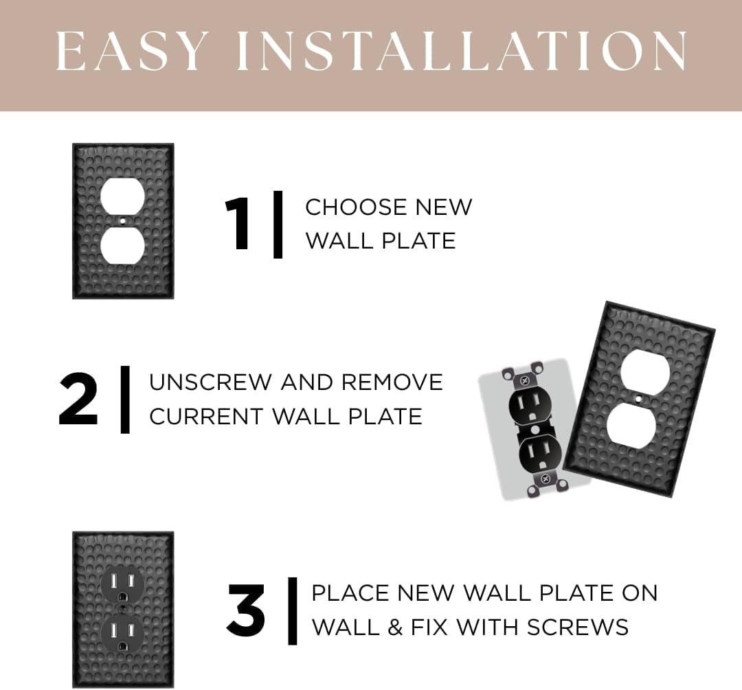 4-Gang Toggle Wall Plate, Hand Hammered Metal Switch Wall Plate, Decorative Light Switch Cover Plate for Electrical Outlet, Matte Black