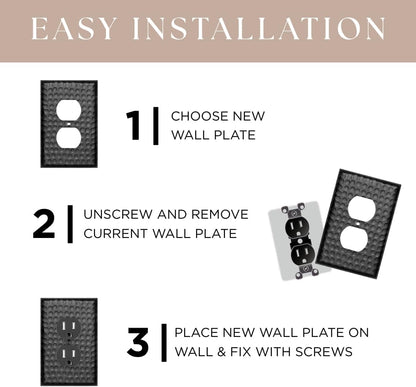 4-Gang Toggle Wall Plate, Hand Hammered Metal Switch Wall Plate, Decorative Light Switch Cover Plate for Electrical Outlet, Matte Black
