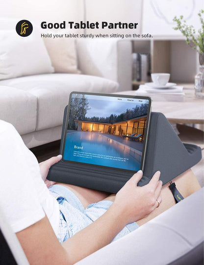 Tablet Pillow Stand, Pillow Soft Pad for Lap - Tablet Holder Dock for Bed with 6 Viewing Angles, for 4-13" Tablets, like Ipad Pro 11, 13, Air, Mini, Kindle, Galaxy Tab, E-Reader, Dark Gray