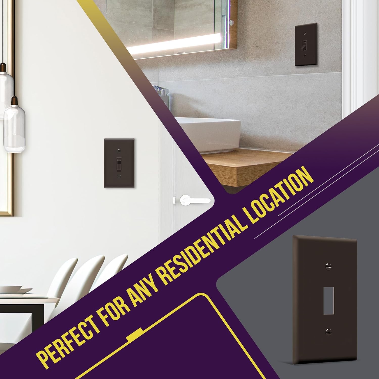 Toggle Light Switch Wall Plate, Gloss Finish, Standard Size 1-Gang 4.50" X 2.76", Unbreakable Polycarbonate Thermoplastic, 8811-BR-10PCS, Brown (10 Pack)