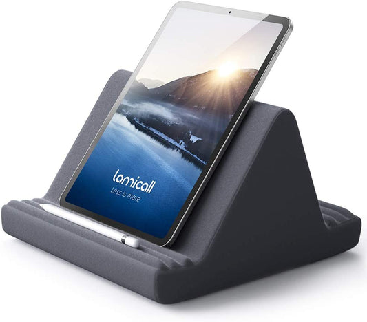 Tablet Pillow Stand, Pillow Soft Pad for Lap - Tablet Holder Dock for Bed with 6 Viewing Angles, for 4-13" Tablets, like Ipad Pro 11, 13, Air, Mini, Kindle, Galaxy Tab, E-Reader, Dark Gray