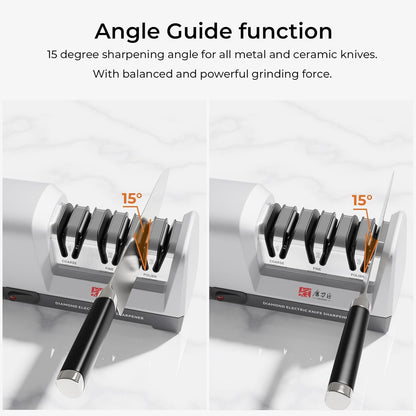 Electric Knife Sharpener - Professional Knife Sharpening Tool with Diamond Abrasives and Precision Angle Guides 3 Stage Slots Knife Sharpener Electric for Metal Ceramic Kitchen Knives