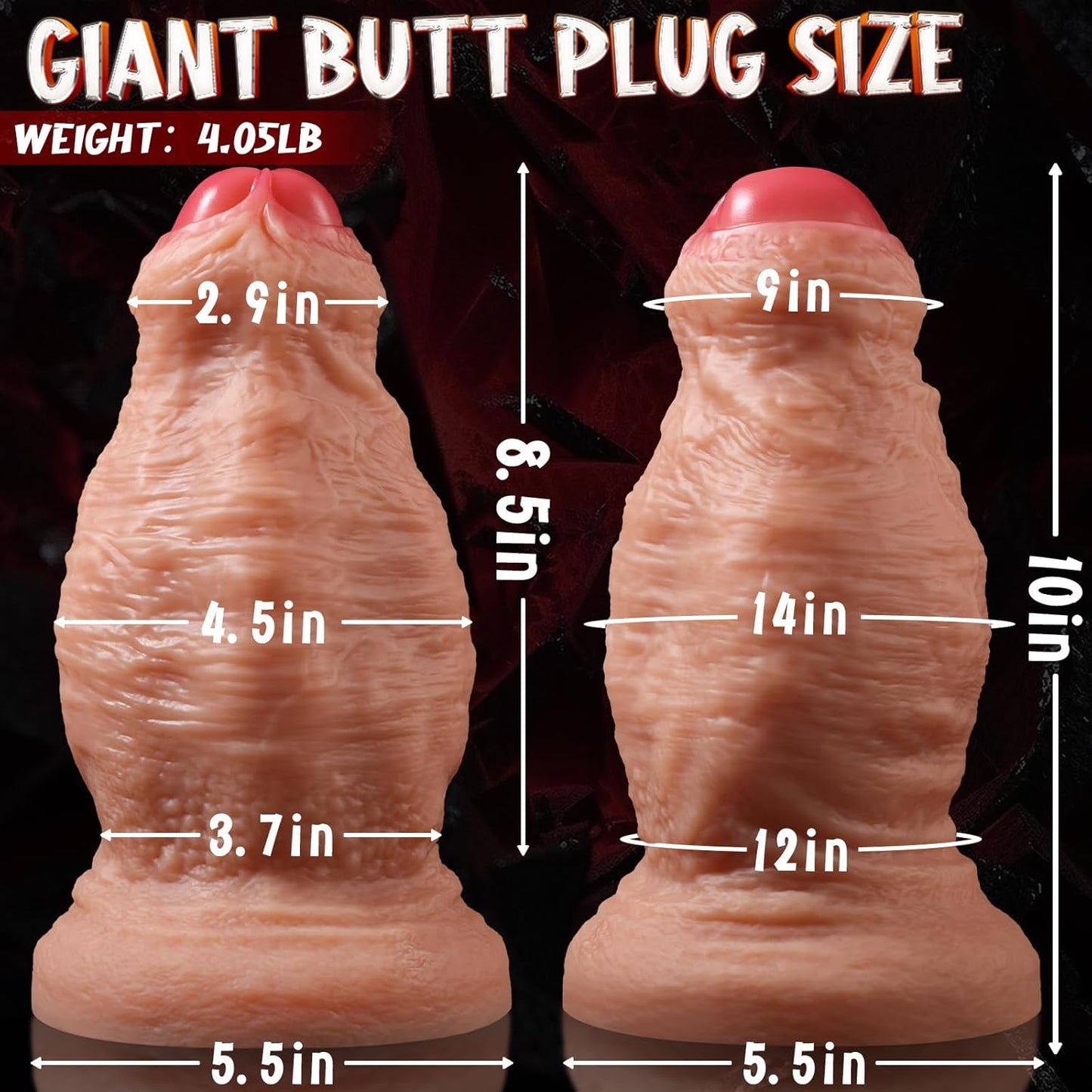 4.5'' Diameter Extra Thick Dildo, 10 Inch Dual Density Silicone Uncut Huge Anal Dildos Butt Plugs Sex Toy for Anal Stretch, Realistic XXL Massive Dildo No Balls for Advanced Player P Spot Stimulation
