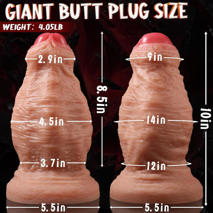 4.5'' Diameter Extra Thick Dildo, 10 Inch Dual Density Silicone Uncut Huge Anal Dildos Butt Plugs Sex Toy for Anal Stretch, Realistic XXL Massive Dildo No Balls for Advanced Player P Spot Stimulation