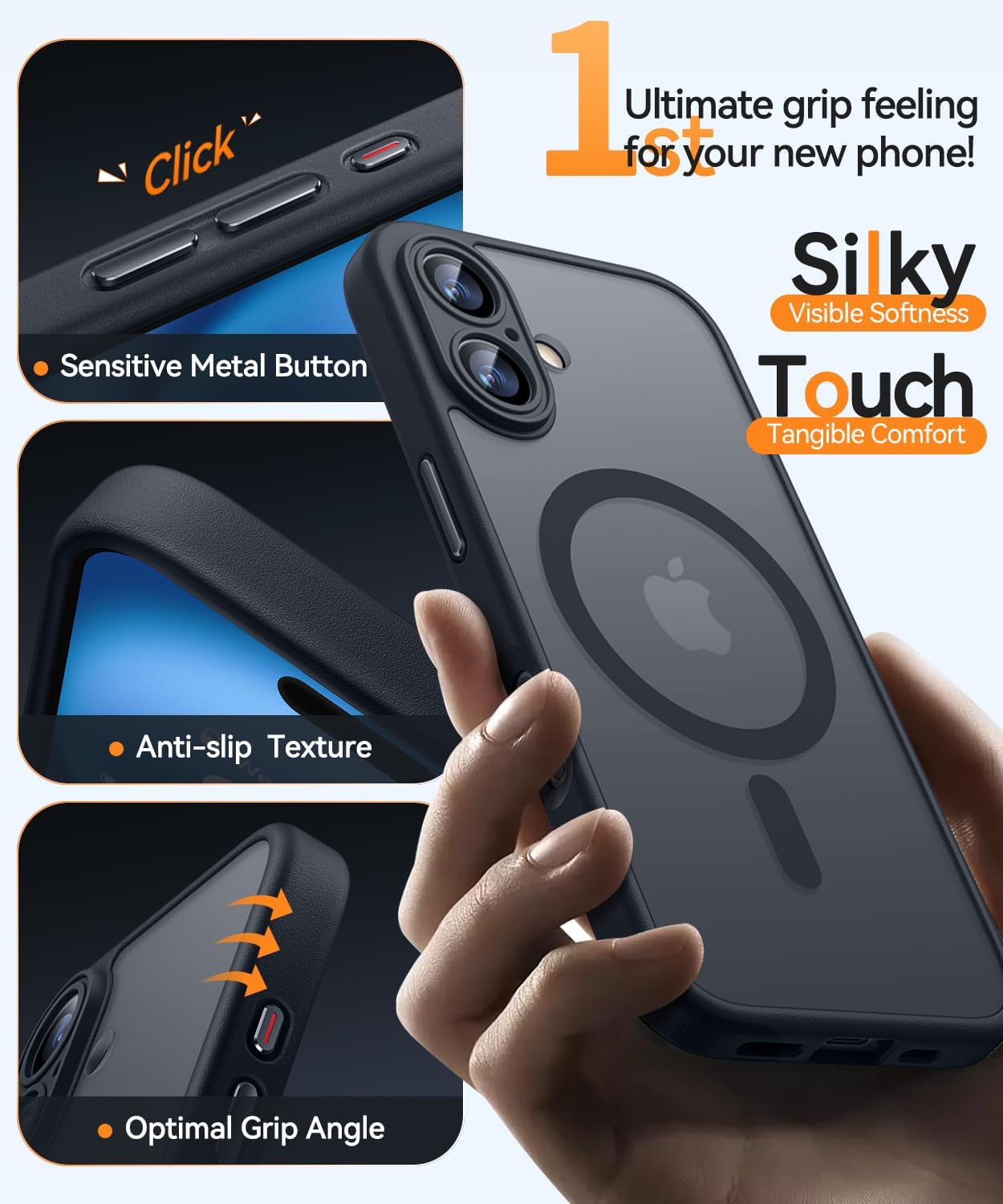 Magnetic for Iphone 16 Case, Upgraded [Full Camera Protection] [Compatible with Magsafe] [Translucent Matte] Shockproof Protective Phone Case for Iphone 16 - Black