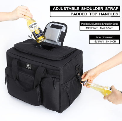 30L Extra Large Soft Cooler Bag with Bottle Opener for Camping Beach BBQ Grocery Golf Leakproof Picnic Lunch Bag, Collapsible, Top Flip Lid, 45Can (Black)