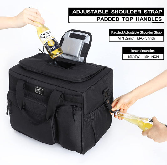 30L Extra Large Soft Cooler Bag with Bottle Opener for Camping Beach BBQ Grocery Golf Leakproof Picnic Lunch Bag, Collapsible, Top Flip Lid, 45Can (Black)