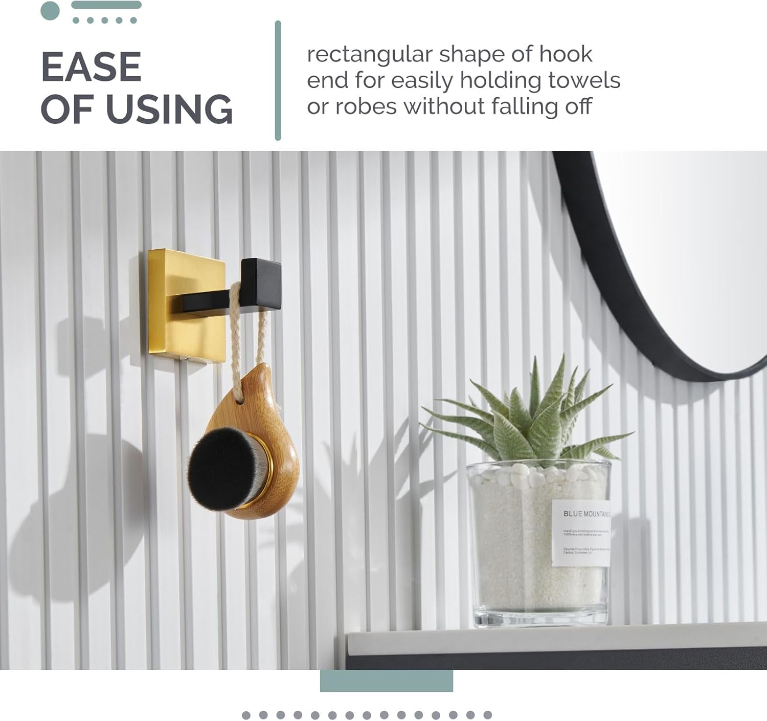 Towel Hook Black & Gold, 304 Stainless Steel Square Robe Bathroom Hook for Wall