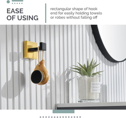 Towel Hook Black & Gold, 304 Stainless Steel Square Robe Bathroom Hook for Wall