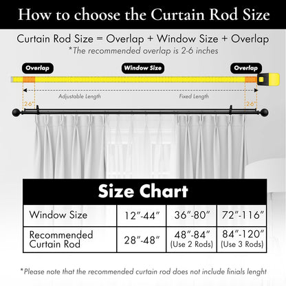1-Inch Diameter Ball Telescoping Double Window Treatment Curtain Rod, 28-Inch to 48-Inch, Black
