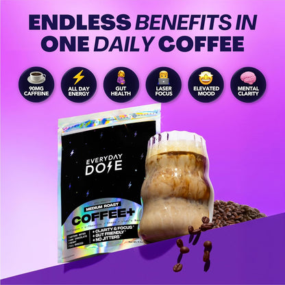 Everyday Dose Bold Medium Roast Mushroom Coffee 90Mg Caffeine per Serving with Grass-Fed Collagen, Chaga, Lions Mane & L-Theanine for Better Focus, Energy, Digestion, Skin, and Immunity 30 Servings
