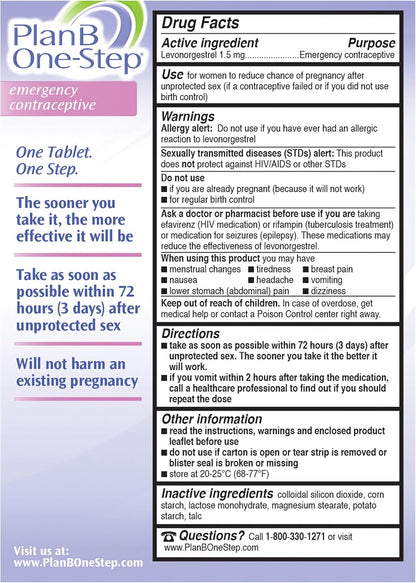 One-Step Emergency Contraceptive, 1.5 Mg (1 Tablet)