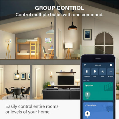 Alexa Light Bulb, Bluetooth Mesh Smart Light Bulbs, Smart Bulbs That Work with Alexa Only, Dimmable LED Bulb E26 A19, 60W Equivalent Soft White 800LM, Certified for Humans Device, 4 Pack
