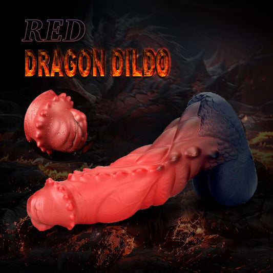 13.85In Fantasy Dragon Dildo Realistic Huge Silicone Dildo for Women, Men & Couples Waterproof, Big Thick Dragon Shaped Sex Toy Red (XXL)