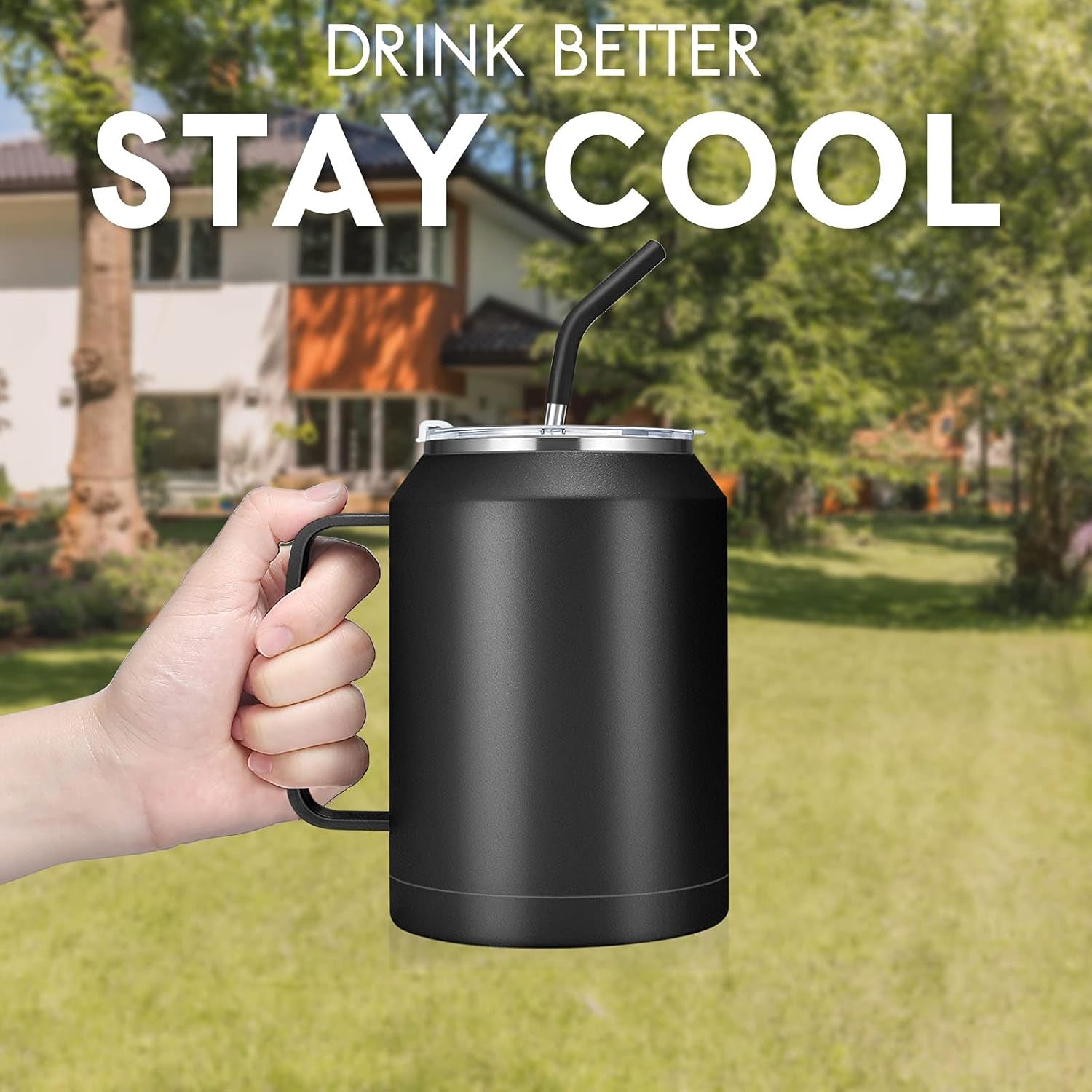 50 Oz Mug Tumbler – Stainless Steel Vacuum Insulated Mug with Handle,Lid and Straw,Keeps Drinks Cold up to 36 Hours – Sweat-Proof Body, Dishwasher Safe