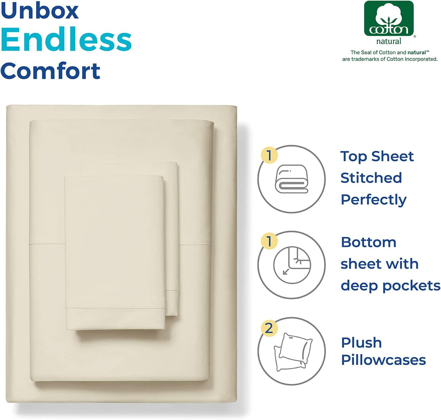 Pure Egyptian King Size Cotton Bed Sheets Set (King, 1000 Thread Count) Sand Bedding Pillow Cases (4 Pc) Egyptian Cotton Sheets King Size Bed- Sateen Sheets - 16 in Deep Pocket King Sheets