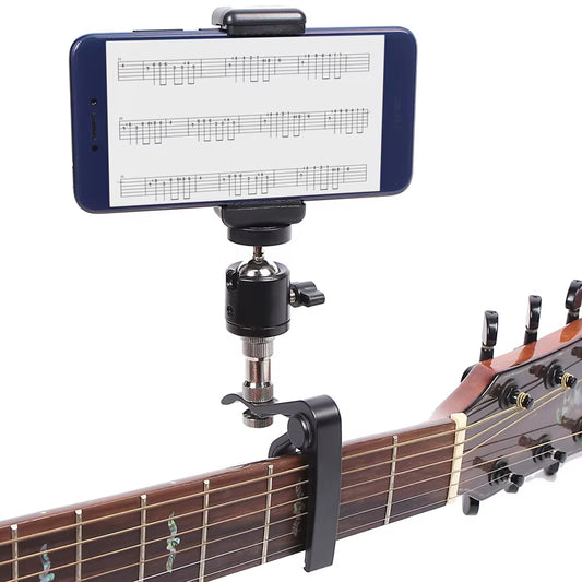 Guitar Mobile Phone Holder Capo Music Score Clip Stand Guitar 2 in 1 Support Bracket for Bass Folk/Electric Guitar