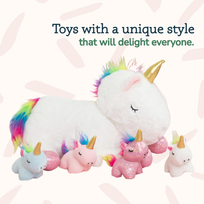Unicorn Stuffed Animals for Girls, Set of 5 - Mommy with Babies - Magical Giant Stuffed Animal - Enchanting Unicorn with Babies Set - Plush Animals for Kids