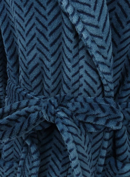 Men'S Blue Herringbone Fleece Robe