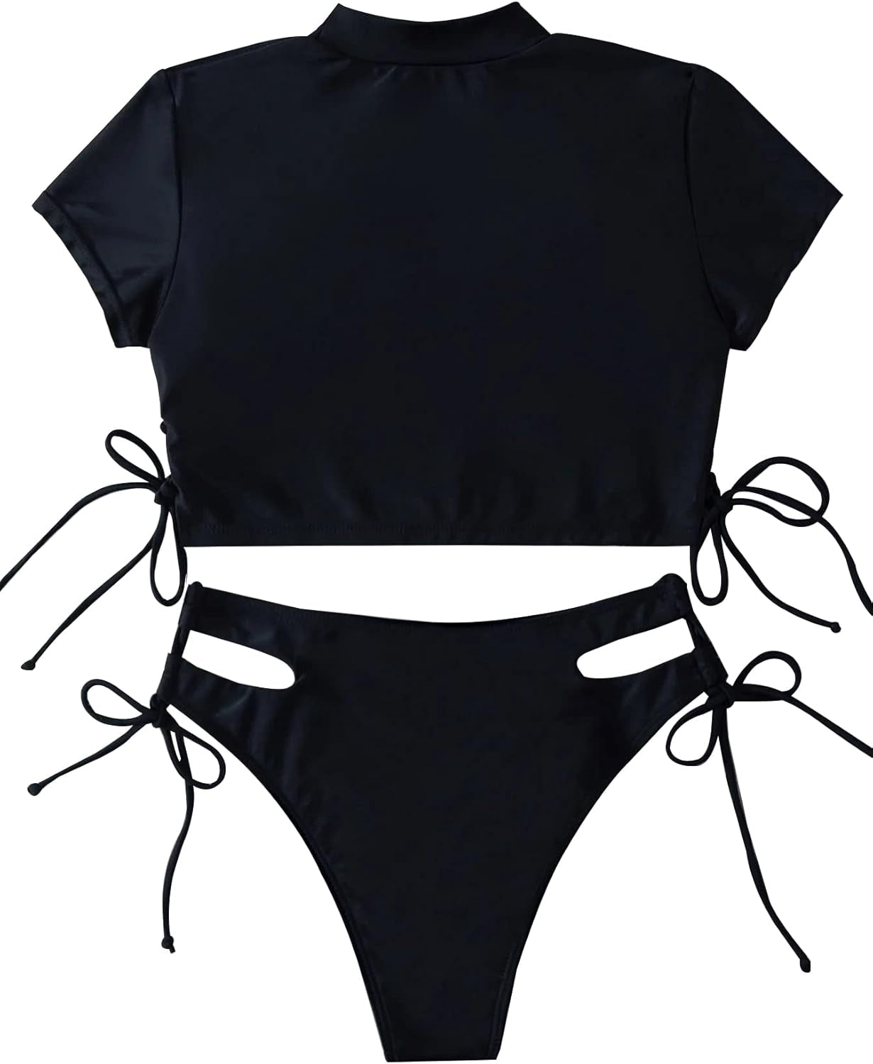 Drawstring Bikini Set Srting Swimsuit Short Sleeve Top and Tie Side Bottom 2 Piece