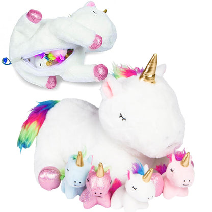 Unicorn Stuffed Animals for Girls, Set of 5 - Mommy with Babies - Magical Giant Stuffed Animal - Enchanting Unicorn with Babies Set - Plush Animals for Kids