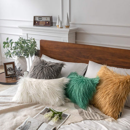 Pack of 2 Faux Fur Throw Pillow Covers Cushion Covers Luxury Soft Decorative Pillowcase Fuzzy Pillow Covers for Bed/Couch,Ginger 20 X 20 Inches