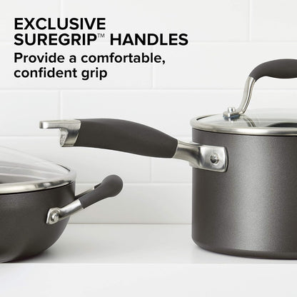 Advanced Hard Anodized Nonstick Cookware Pots and Pans Set, 11-Piece, Gray