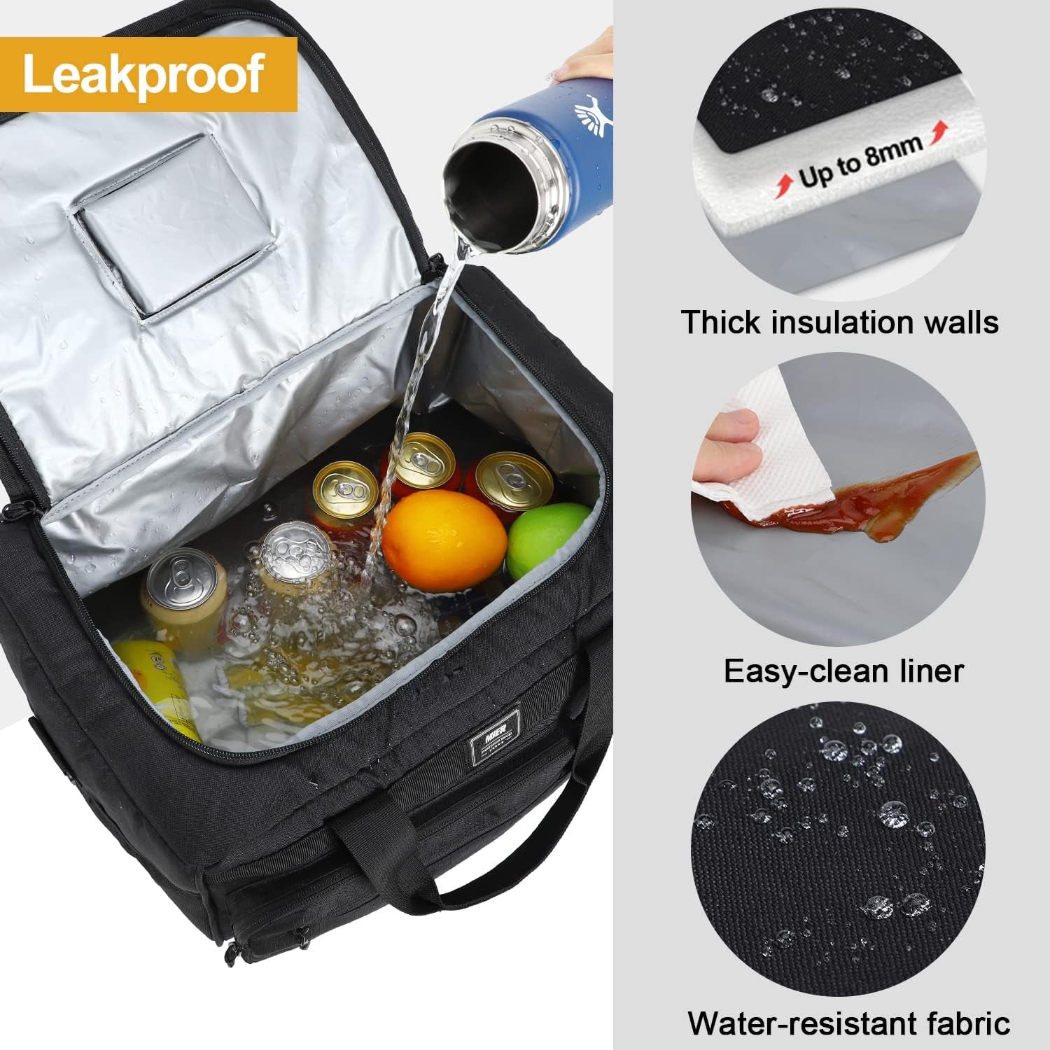30L Extra Large Soft Cooler Bag with Bottle Opener for Camping Beach BBQ Grocery Golf Leakproof Picnic Lunch Bag, Collapsible, Top Flip Lid, 45Can (Black)